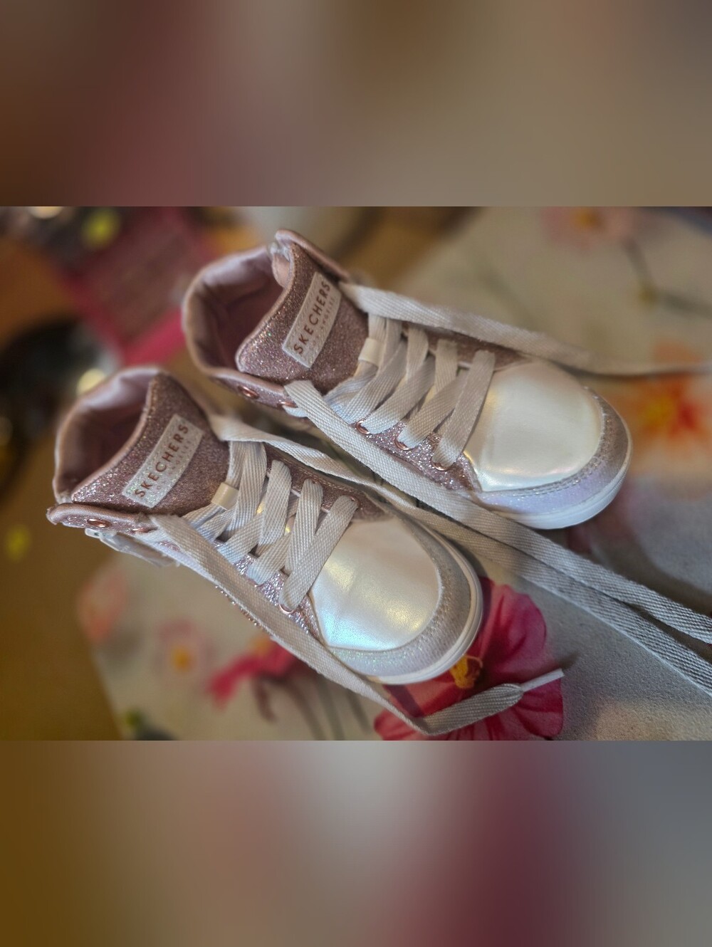 Skechers Girls' Glitter Pink and White High-Top Sneakers